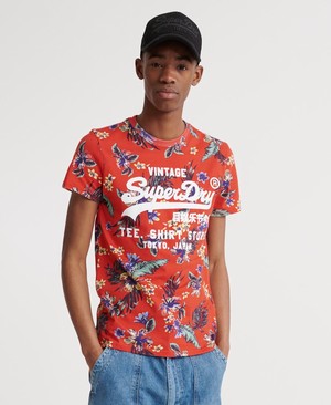 Superdry Super All Over Print Férfi Pólók Piros | XOEFG5386